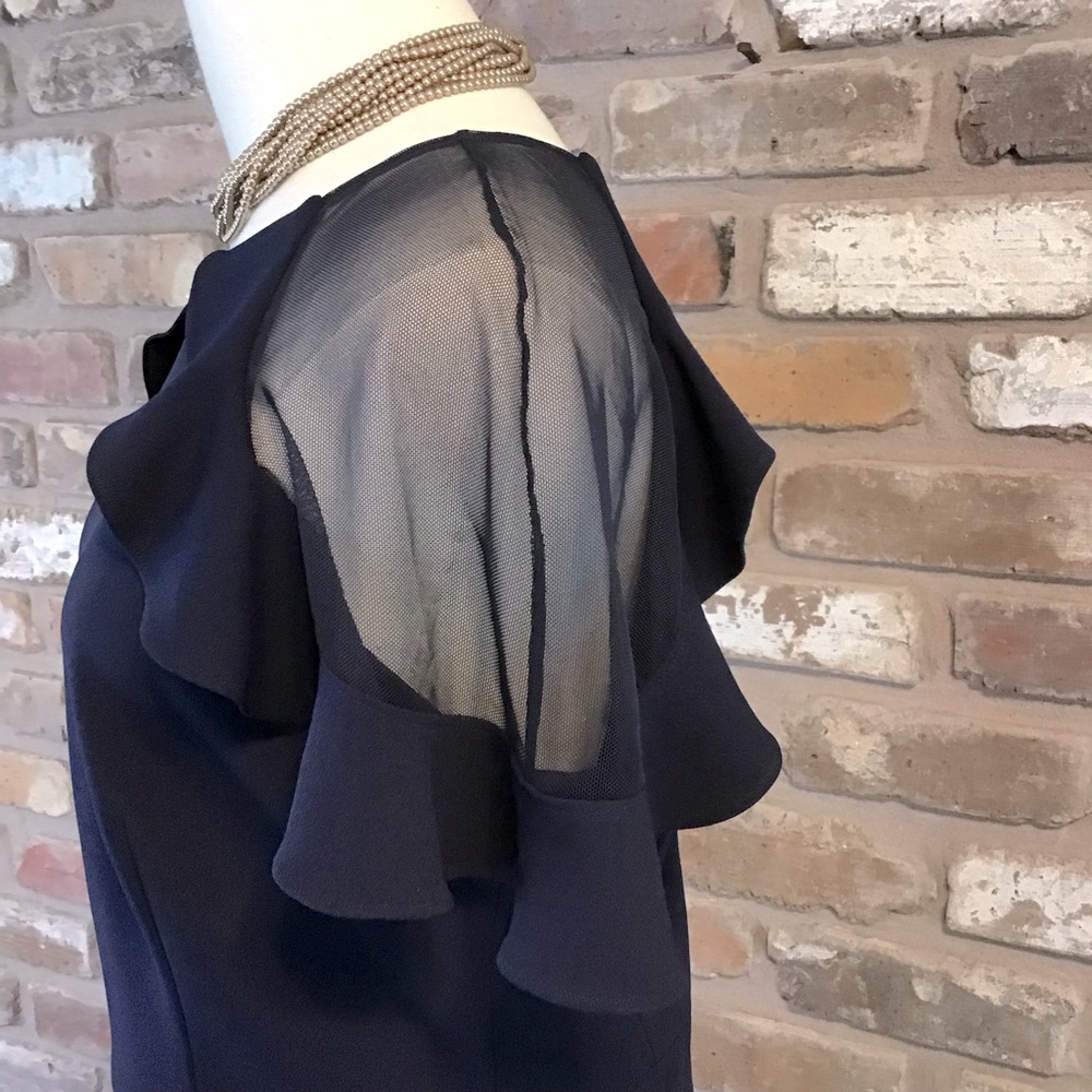 ELIZA J Women's Navy Blue Sheer Ruffle Sleeve Cocktail Dress 12 - Picture 5 of 7